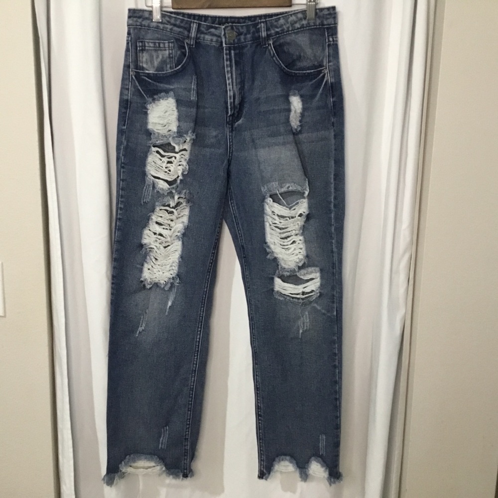 Hot Kiss High Rise Straight Leg Distressed Jeans - 11
